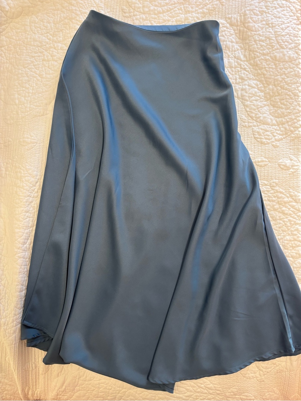 Flowing Satin Circle Skirt in Slate Blue